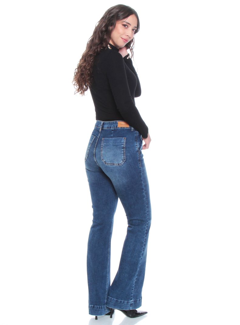 Jeans Flare Tiro Alto con Bolsillo Argentino-4