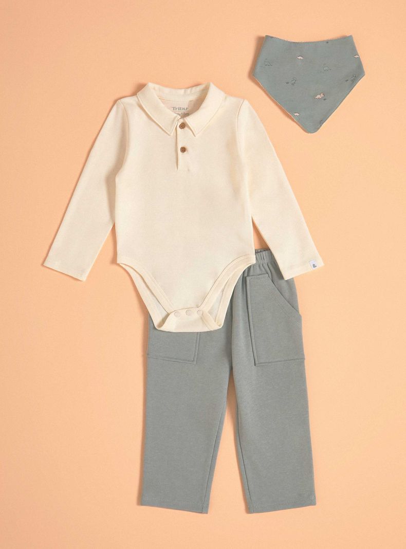 TRIBU CONJUNTO TRIPACK DE BODY, JOGGER Y BABERO DINOSAURIOS