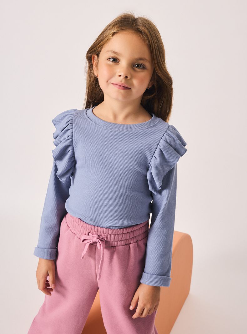 Polera Vuelos Rib Lisa Color