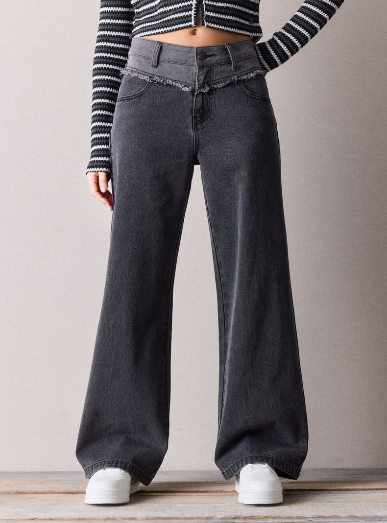 Jeans Wide Leg con Corte Bicolor