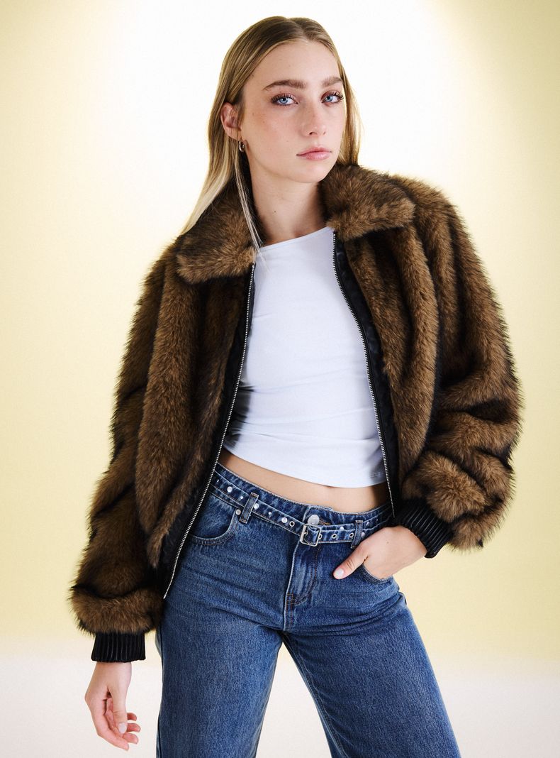 Chaqueta Efecto Piel Puños