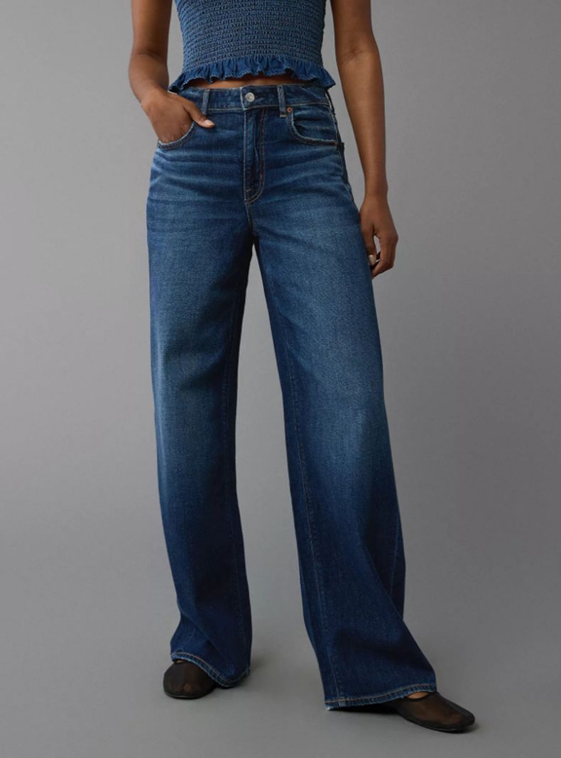 Jeans AE Super High-Waisted Holgado Stretch con Drapeado