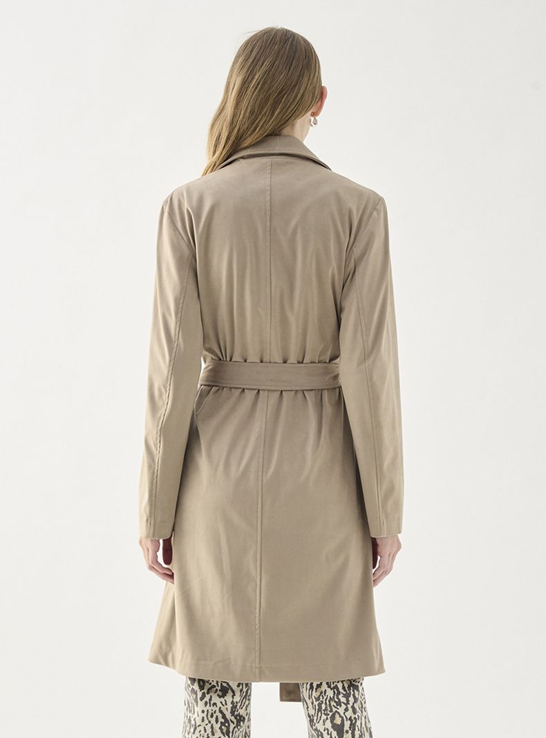 Trench de Gamuza Liso con Solapa Lazo en Cintura-1