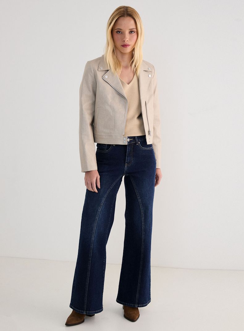 Chaqueta Biker Lisa Corta con Bolsillos -3