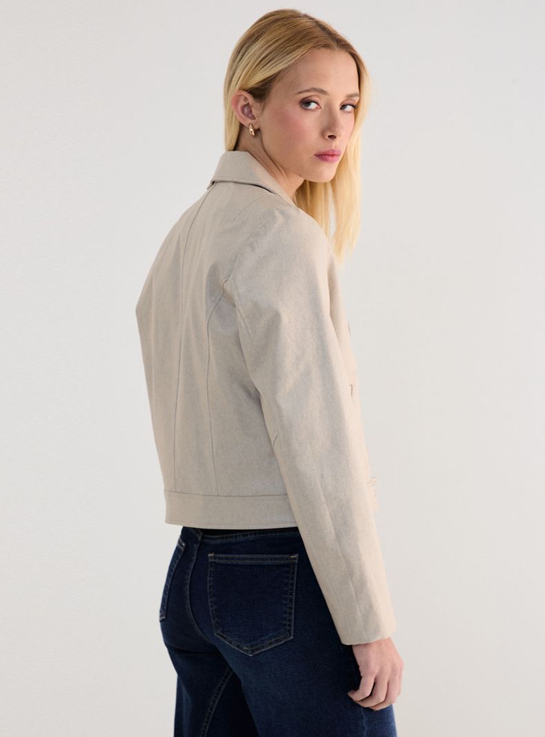 Chaqueta Biker Lisa Corta con Bolsillos -1