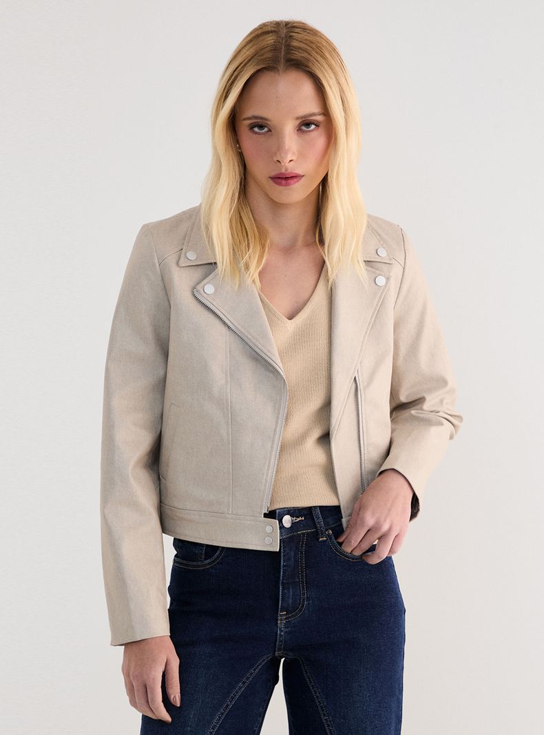 Chaqueta Biker Lisa Corta con Bolsillos -0