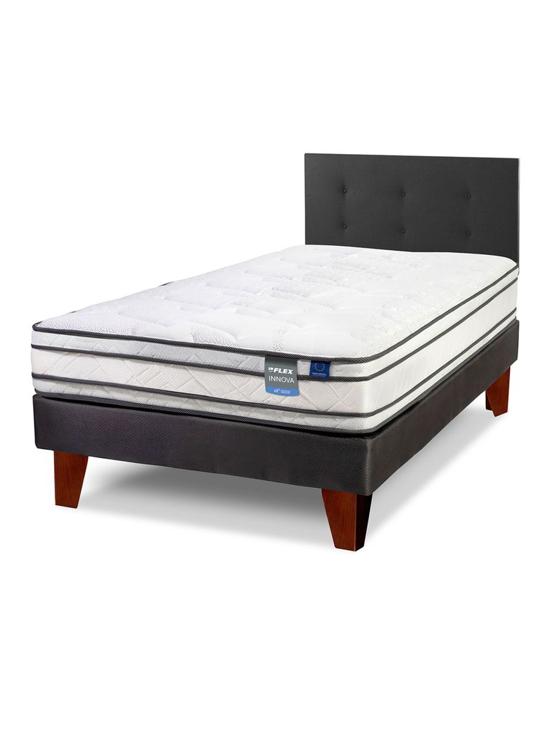 Cama Europea Innova 1 Plaza Box + Respaldo Royal Negro