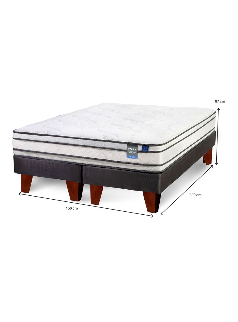 Cama Europea Innova 2 Plazas Box Base Dividida + Respaldo Royal Negro + Veladores Rock-1