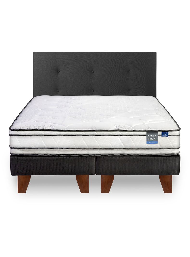 Cama Europea Innova 2 Plazas Box Base Dividida + Respaldo Royal Negro-2