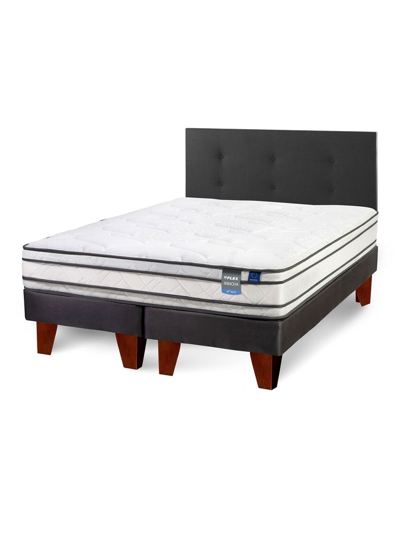 Cama Europea Innova 2 Plazas Box Base Dividida + Respaldo Royal Negro-0