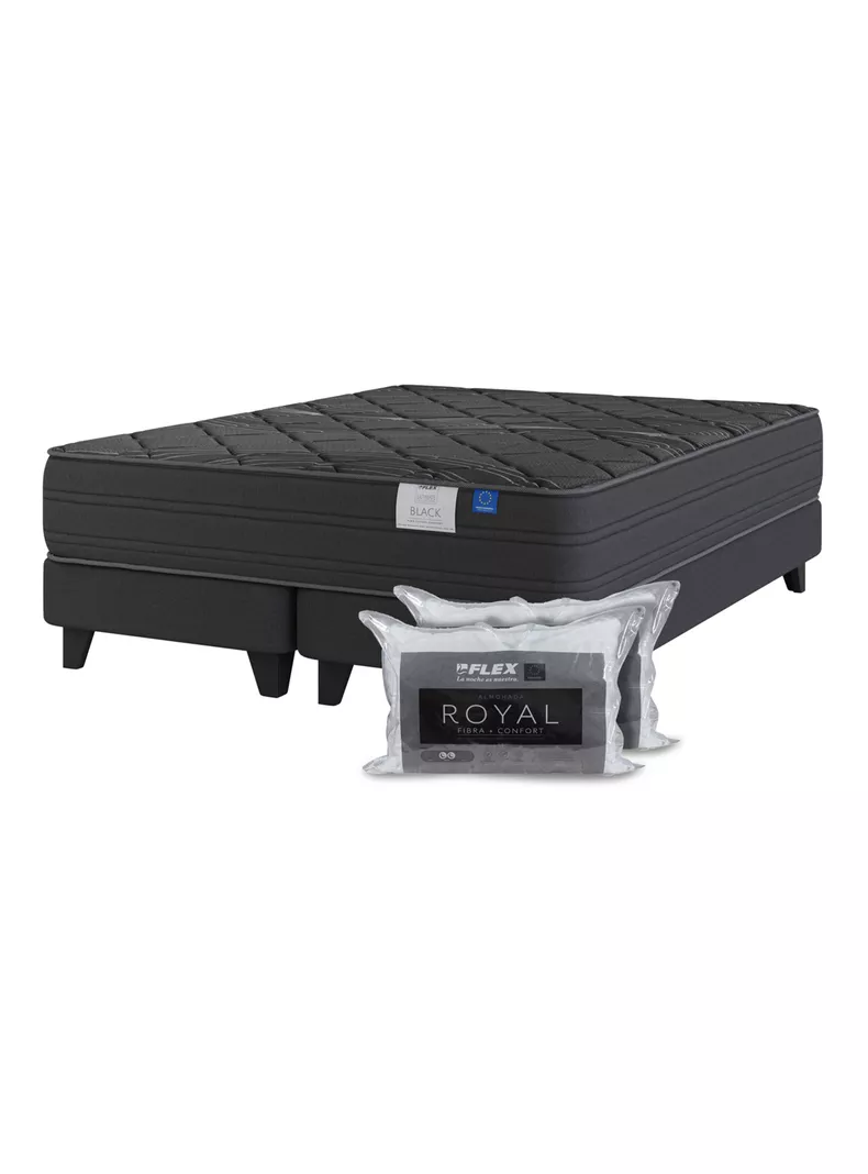 Cama Europea King Black Base Dividida + Almohadas