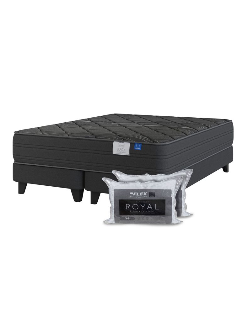 Cama Europea 2 Plazas Black Base Dividida Almohadas