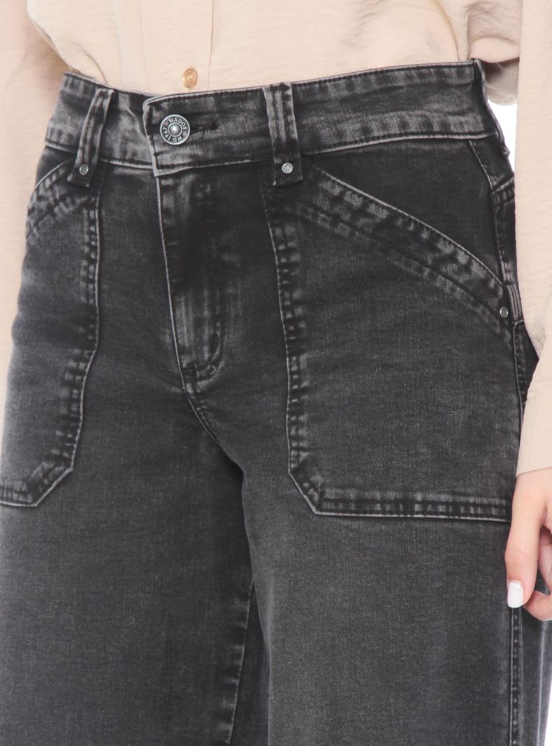 Jeans Recto Cargo Tiro Alto Pretina de 1 Botón-2