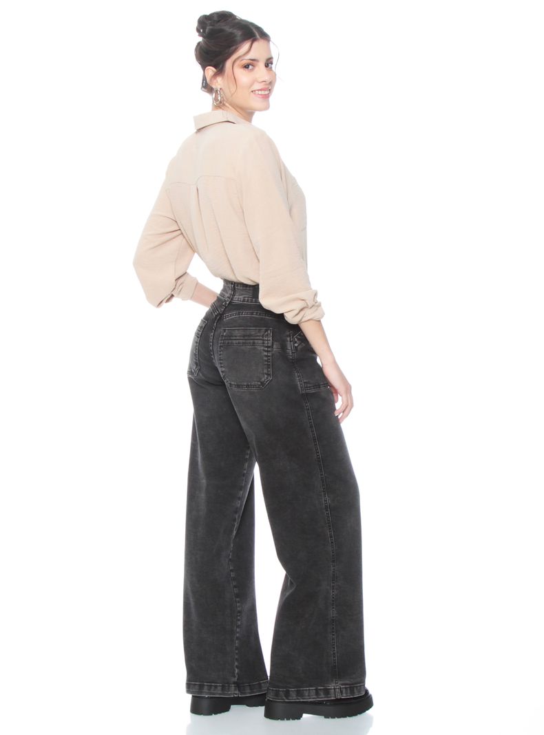 Jeans Recto Cargo Tiro Alto Pretina de 1 Botón-4