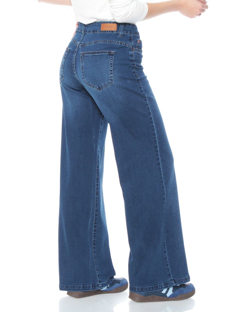 Jeans Wide Leg Tiro Alto con Pretina Básica de Botón-1