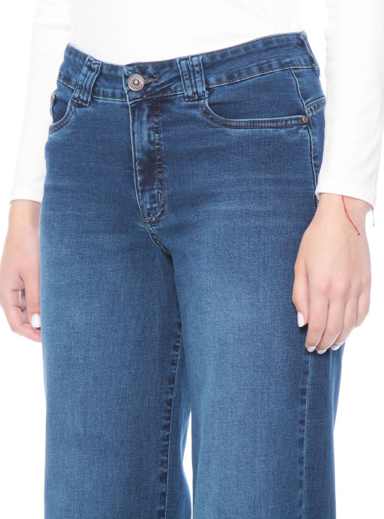 Jeans Wide Leg Tiro Alto con Pretina Básica de Botón-2