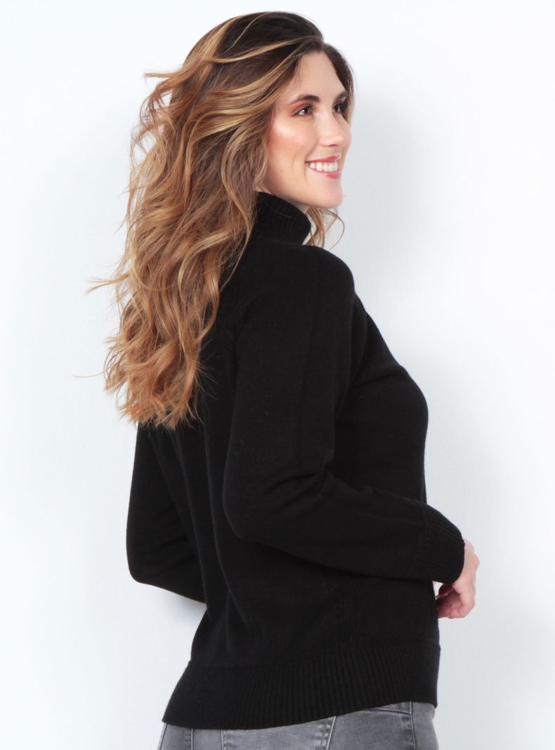 Sweater Manga Larga Sólido con Cuello Alto-1
