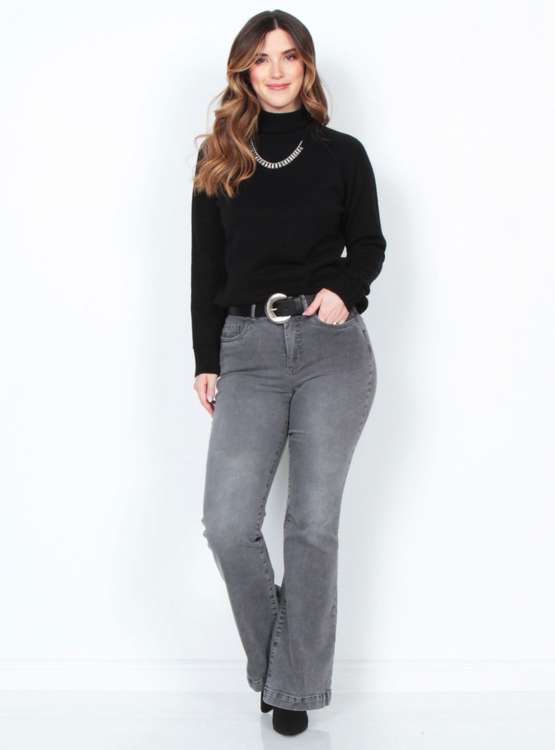 Sweater Manga Larga Sólido con Cuello Alto-3