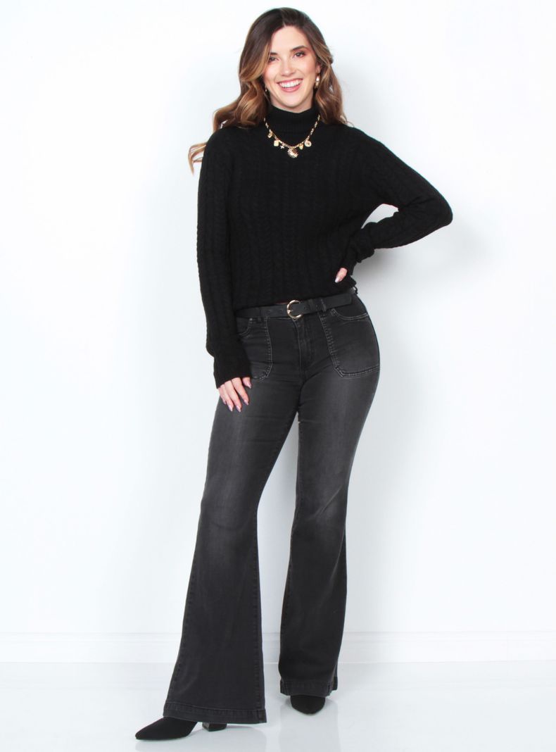 Sweater Manga Larga Diseño Regular Sólido Cuello Alto-3