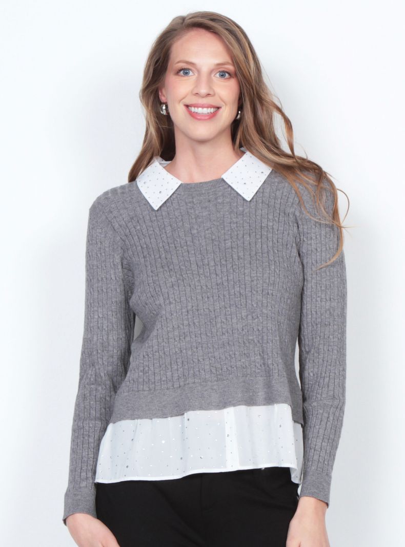 Sweater Manga Larga Escote Redondo con Blusa-0