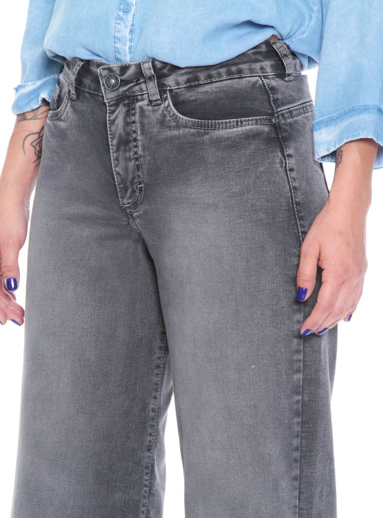 Jeans Wide Leg Tiro Alto Pretina Liso-2