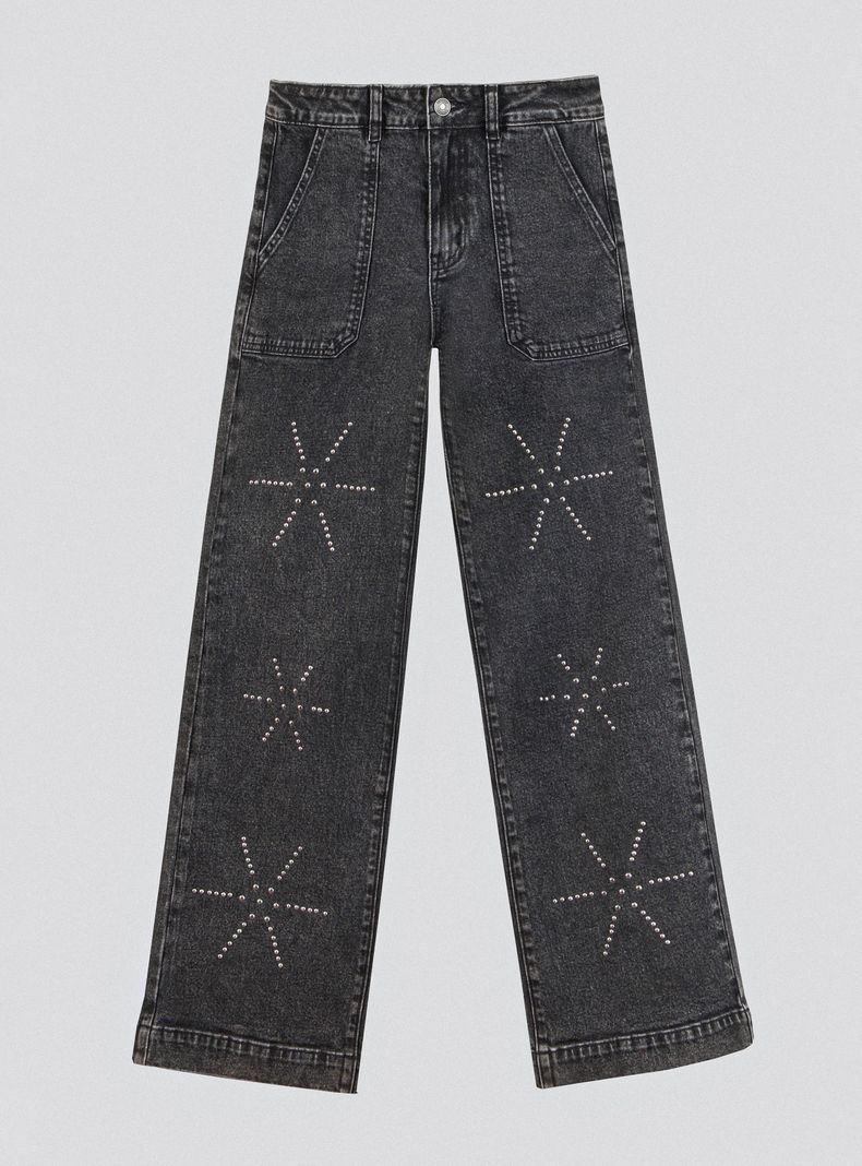 Jeans Pants Flores Tachas-4