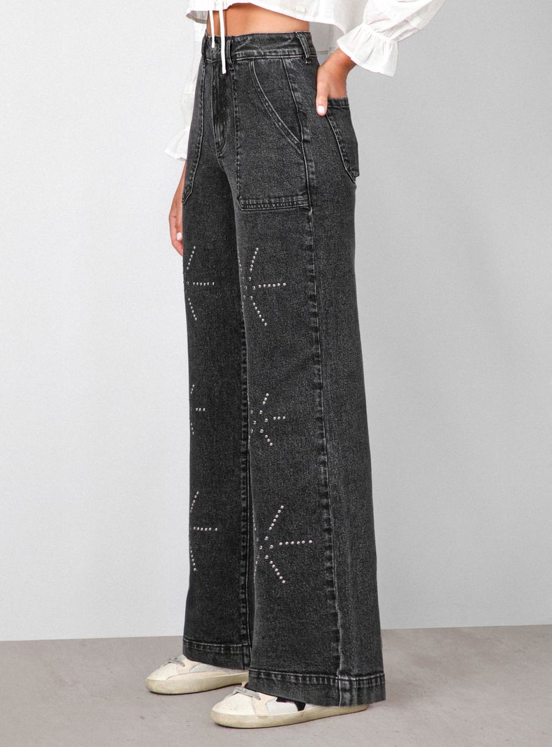 Jeans Pants Flores Tachas-2