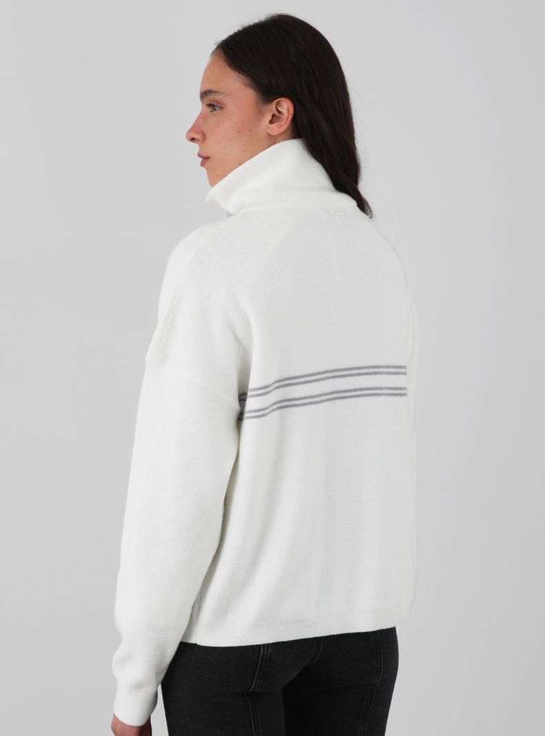 Sweater Cuello Alto Líneas Ecru-1