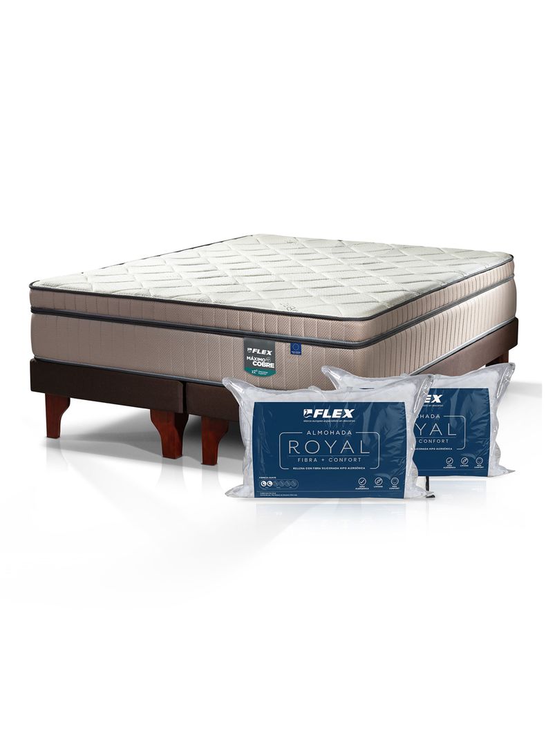 Cama Europea Máximo Cobre 2 Plazas Box BD+2 Almohadas Royal