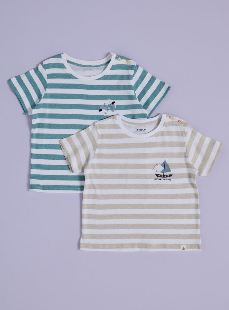 Polera Bipack Polera Rayada con Diseño Marino