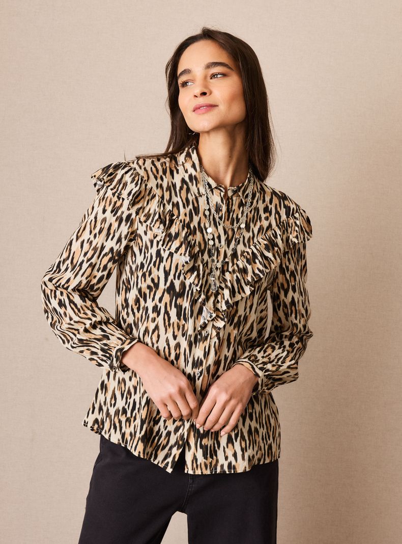 Blusa Camisera con Vuelo Estampada