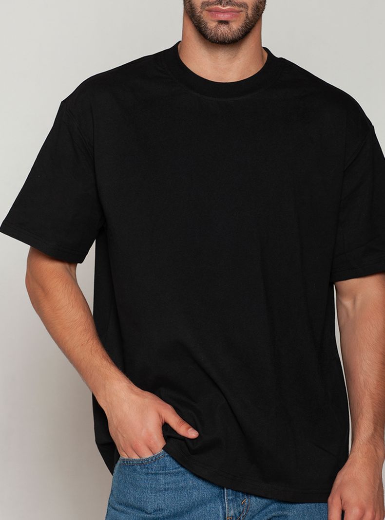 Camiseta Algodon Oversize Cuello Polo Negro S