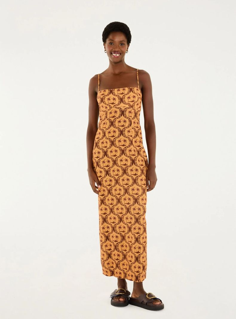 Vestido Midi Estampado Palmeras