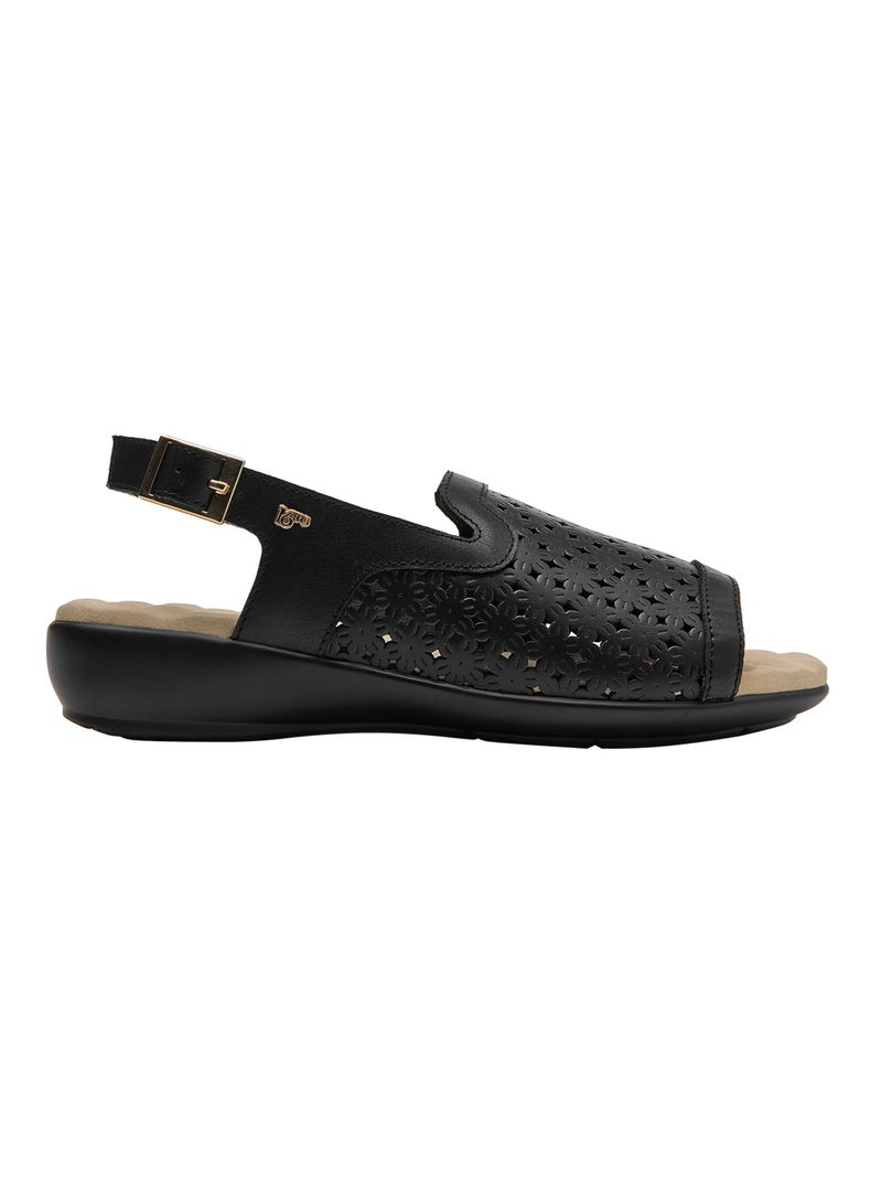Sandalia Perforaciones Decorativa Cuero Mujer Negro 35