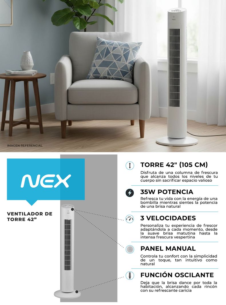 Ventilador de Torre 42' TWF4220 Blanco Nex | Paris.cl