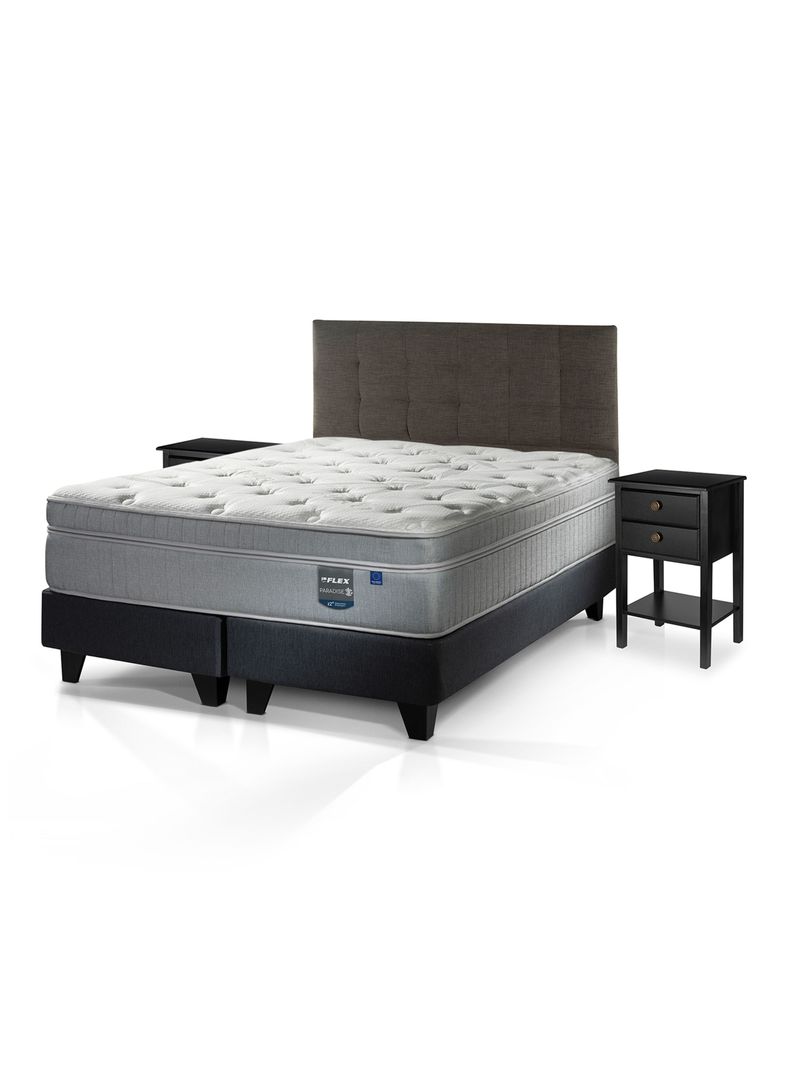 Cama Europea Paradise 2 Plazas Box Base Dividida + Respaldo Design Grafito + 2 Veladores Rover