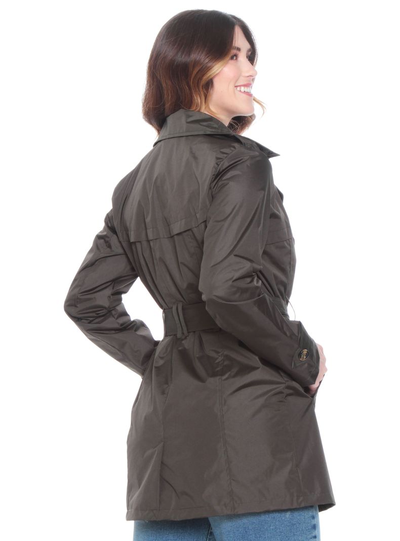 Trench Impermeable Manga Larga con Lazo en Cintura-1