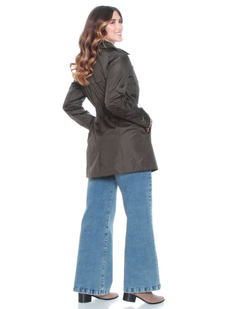 Trench Impermeable Manga Larga con Lazo en Cintura-4