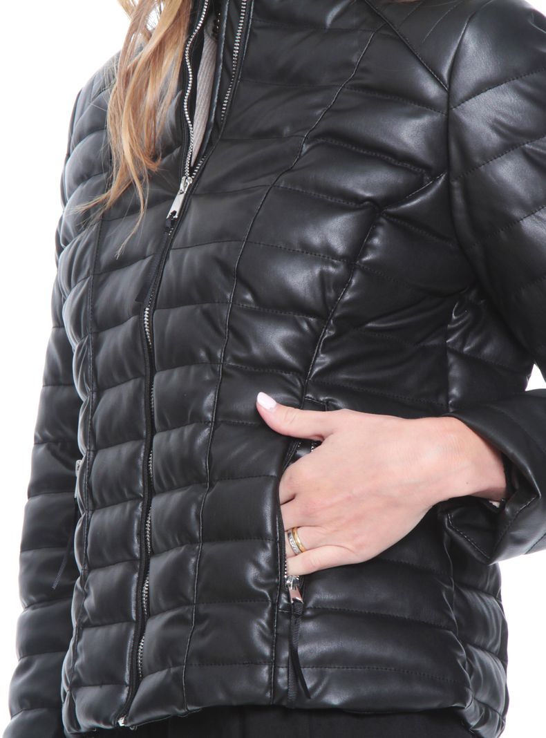 Chaqueta Manga Larga Cuero Ecológico con Cuello Mao-2