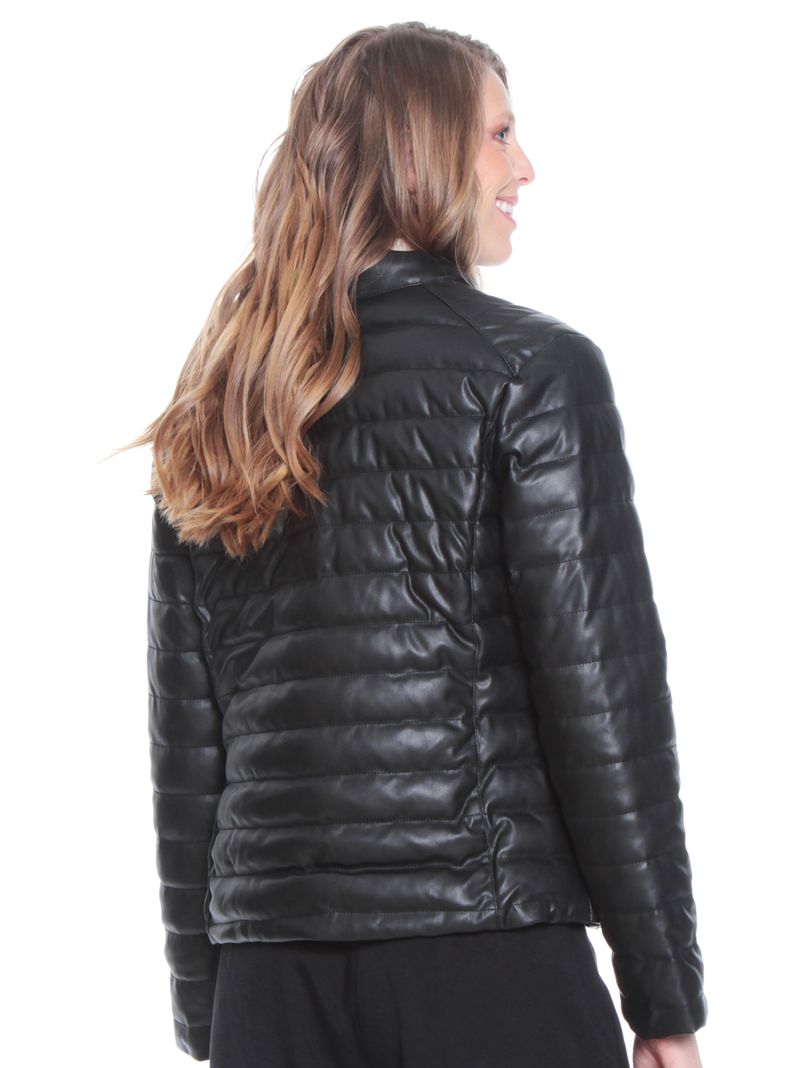 Chaqueta Manga Larga Cuero Ecológico con Cuello Mao-1