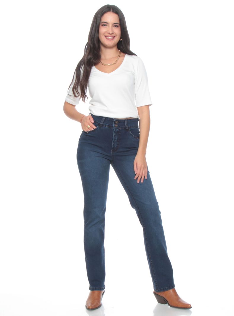 Jeans Slim Tiro Alto Pretina Aplicación-3