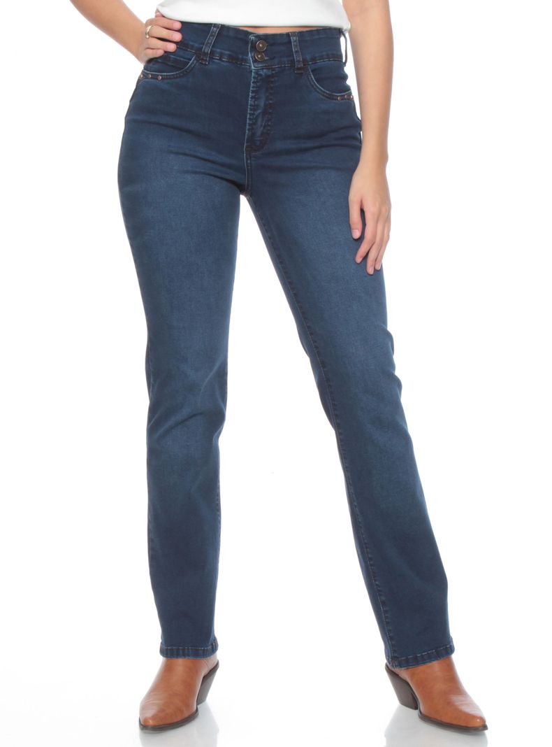 Jeans Slim Tiro Alto Pretina Aplicación-0