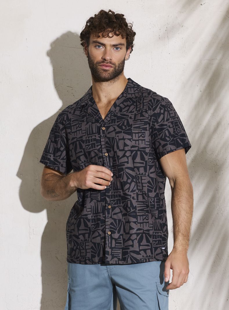 Camisa Cuello Cubano Full Print
