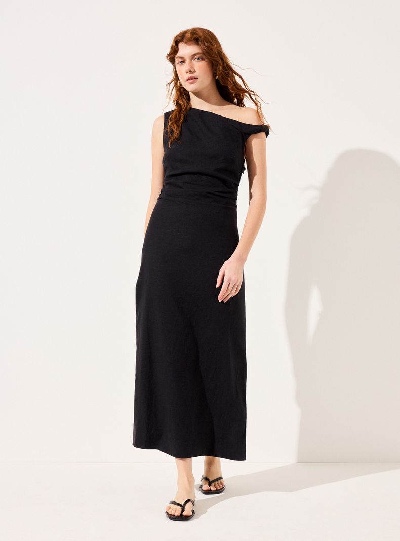 Vestido Midi Escote Asimétrico Colaboración Alaniz x Alos