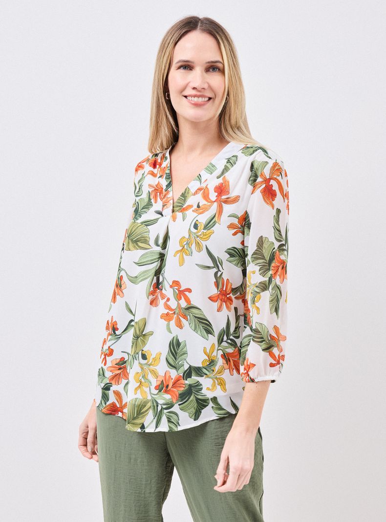 Blusa Estampada de Gasa con Forro