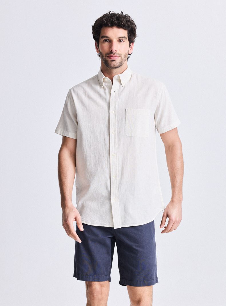 Camisa Manga Corta Rayas Lino Algodón
