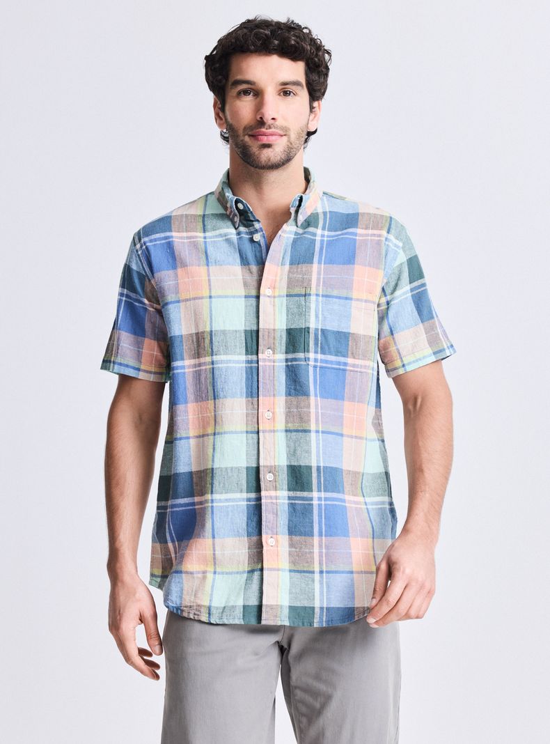 Camisa Manga Corta Lino Algodón Cuadros