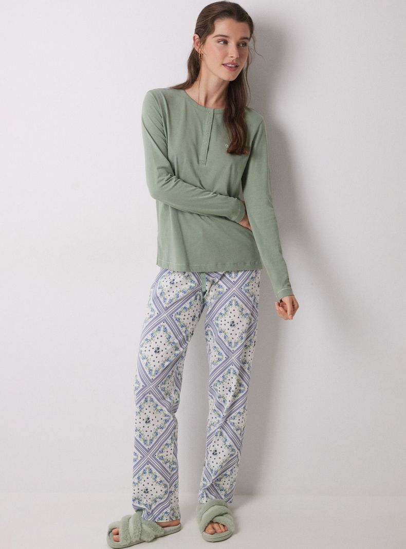 Pijama Largo Algodón Estampado Pañuelo