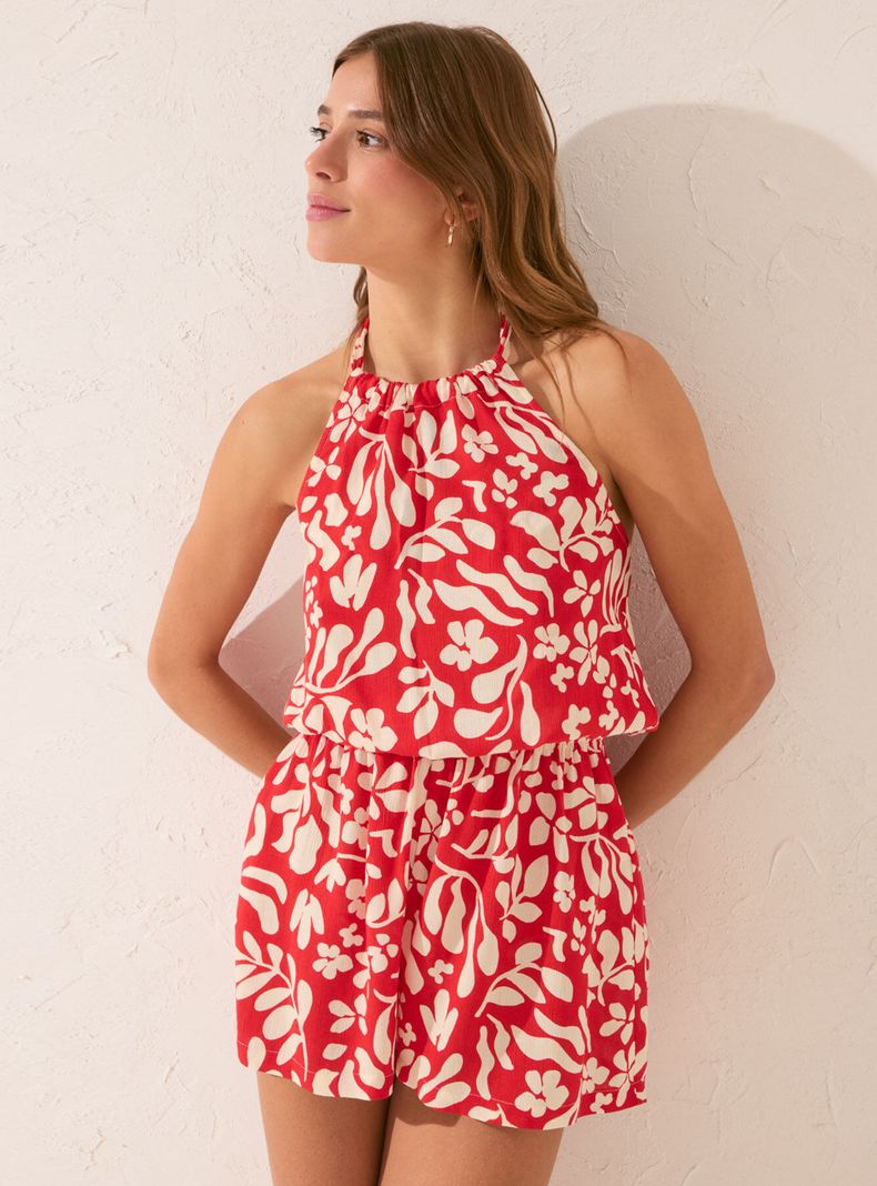 Enterito Corto Halter Print Rojo