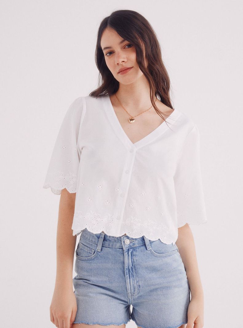 Blusa Bordados Algodón